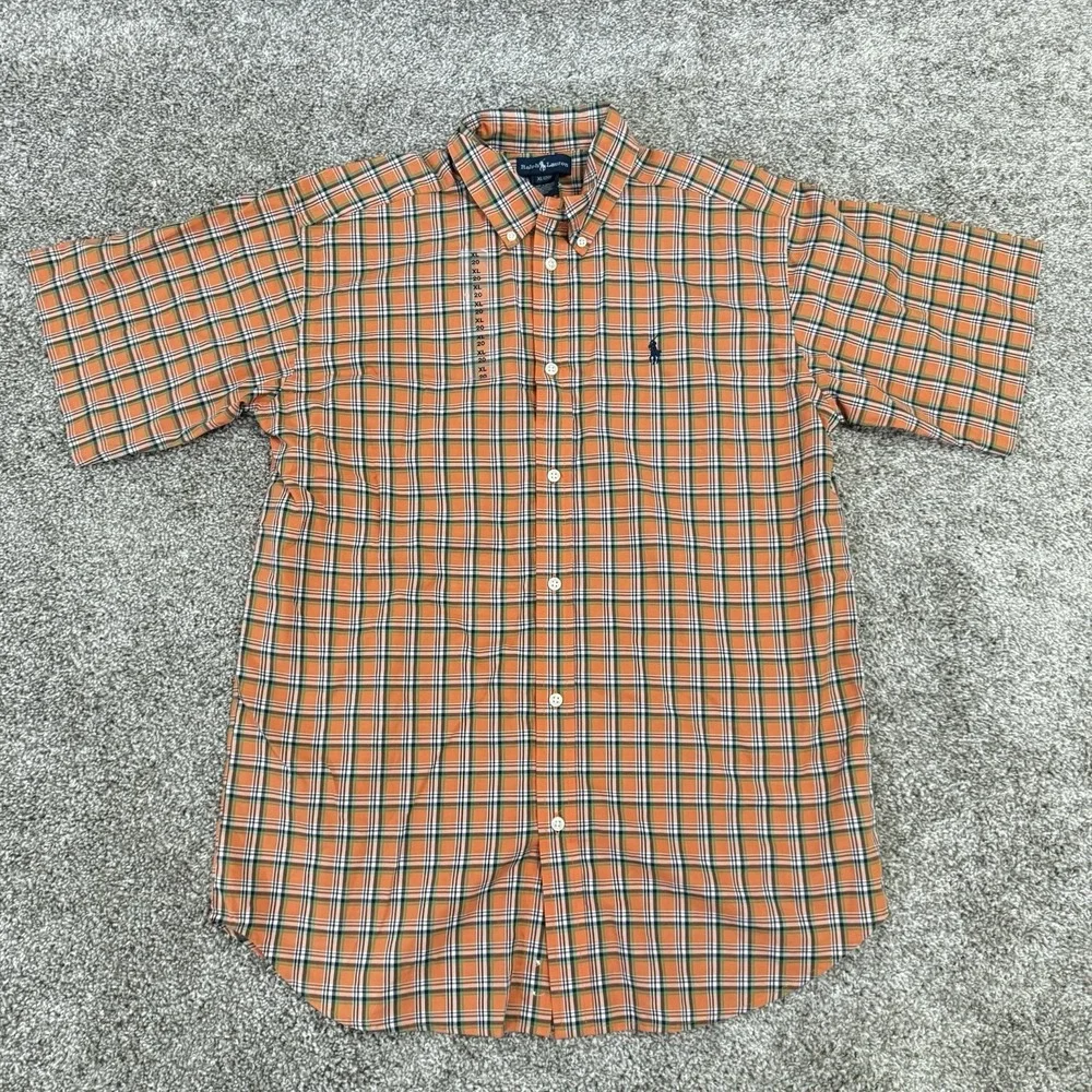 NWT Ralph Lauren Orange Plaid Short Sleeve Button Down Shirt Boys Size XL‎